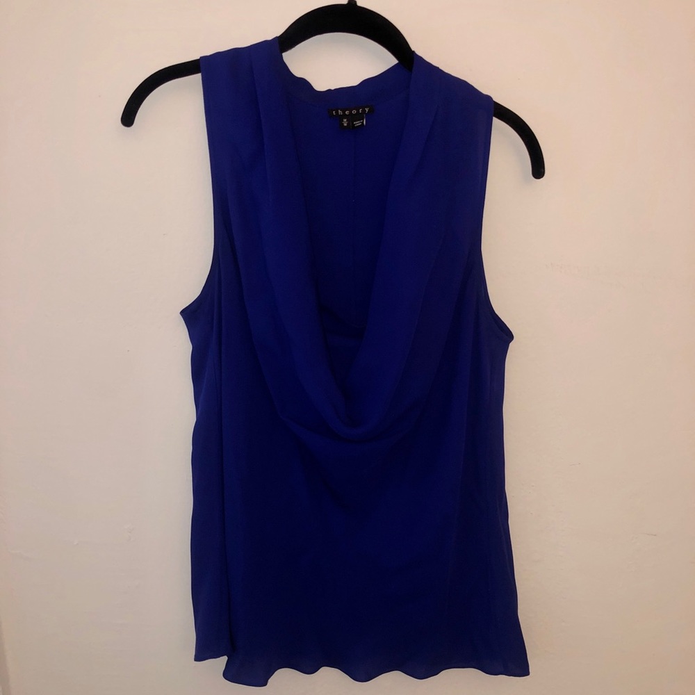 THEORY blue draped front blouse